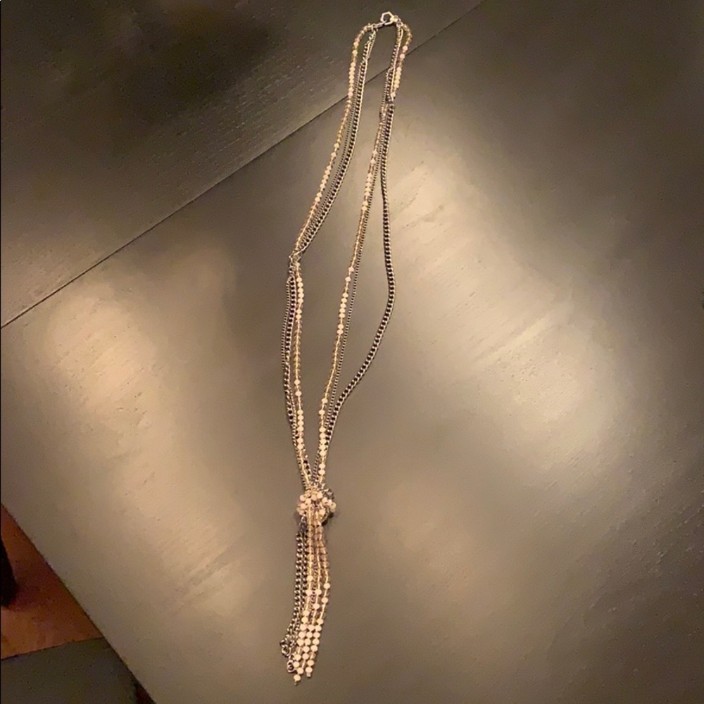 Silver toned and beaded necklace